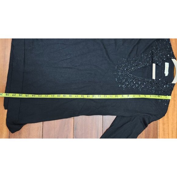 Tory Burch Merino Wool Beaded Tunic Top Black L Embellished V-Neck Long Sleeve - Picture 10 of 15